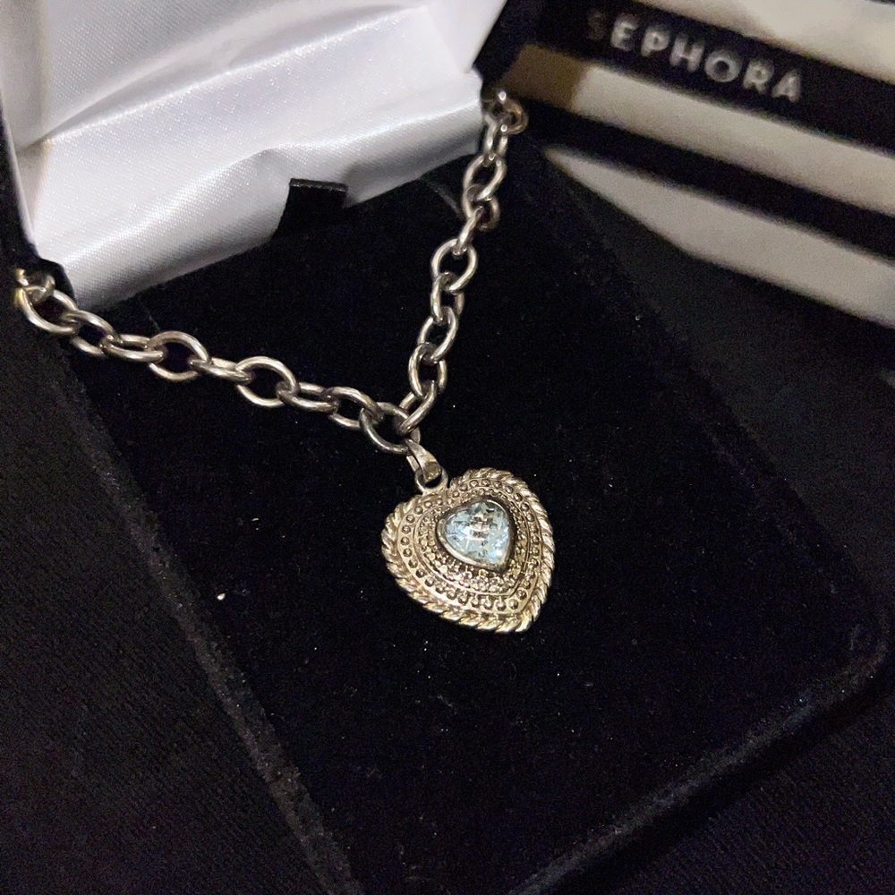ROSS SIMONS RARE 925 STERLING SILVER BLUE TOPAZ HEART 17” TOGGLE NECKLACE